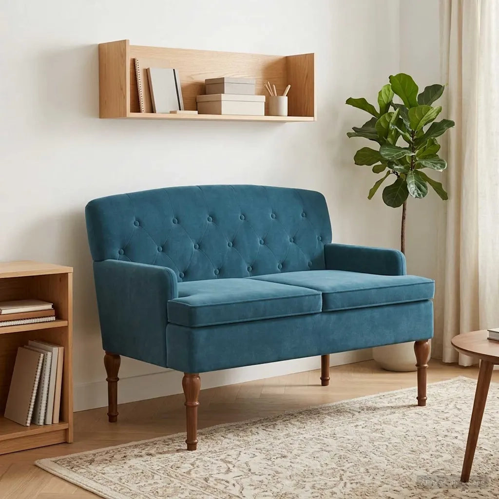 Loveseat con bottoni imbottiti Blu 111 x 65 x 79 cm Velluto 42041852