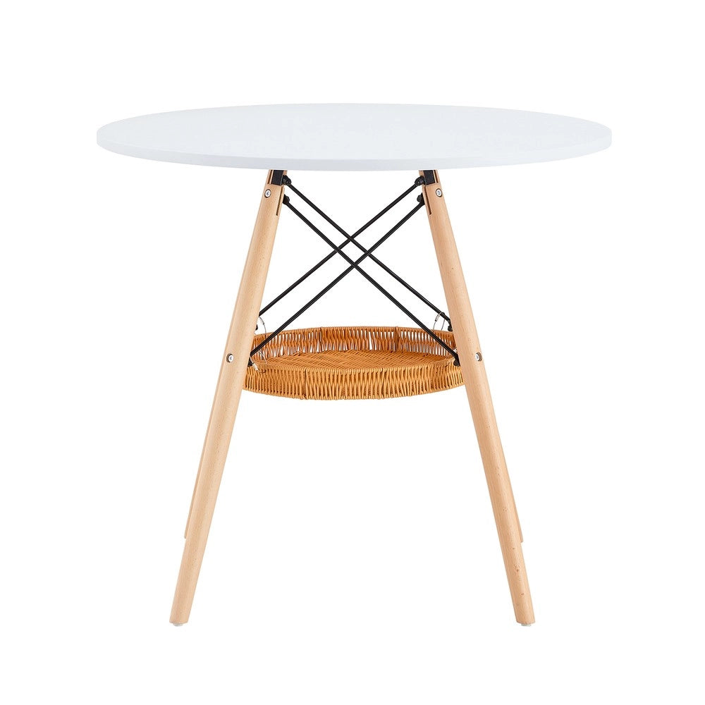 Tavolo da Pranzo Rotondo ¨C MINIMAL ¨C Piano MDF Bianco, Gambe Massello, ?80 cm, 2-4 Persone