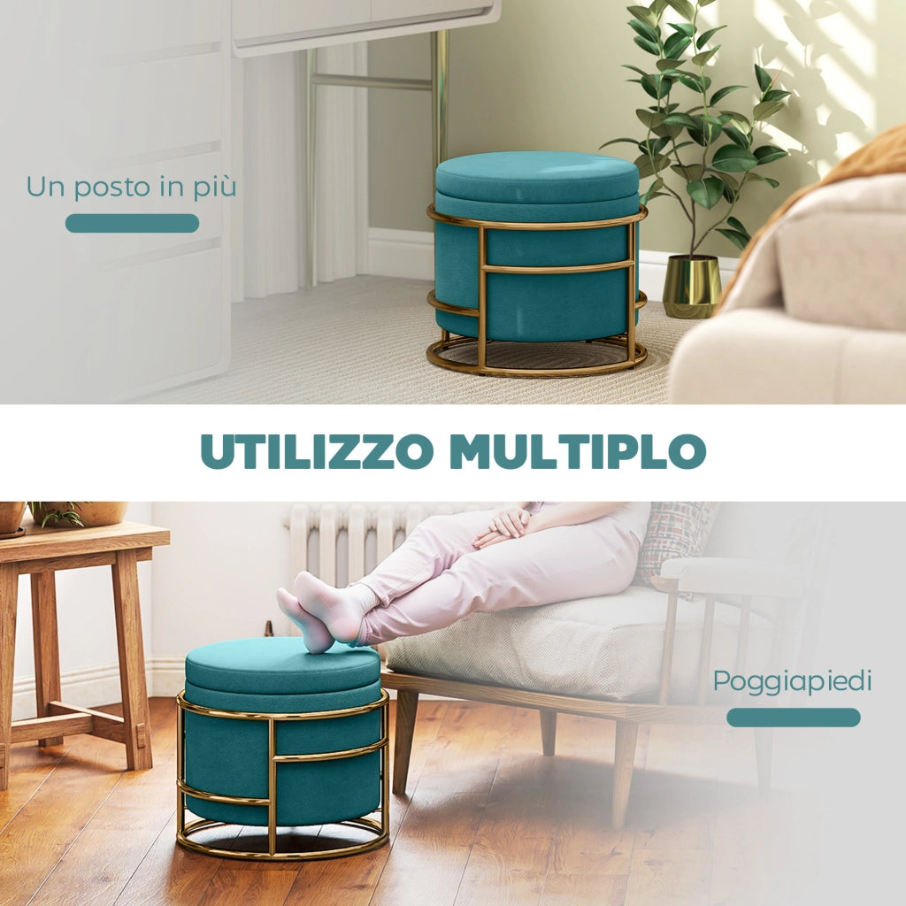 Pouf Contenitore Rotondo ¨C Zephmum ¨C Velluto Verde ?42x39 cm