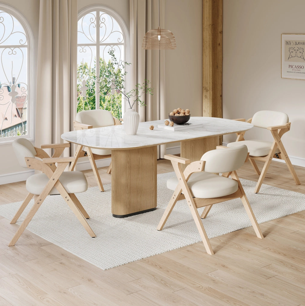 Set di 2 sedie da pranzo pieghevoli in legno massello con cuscino in lino beige