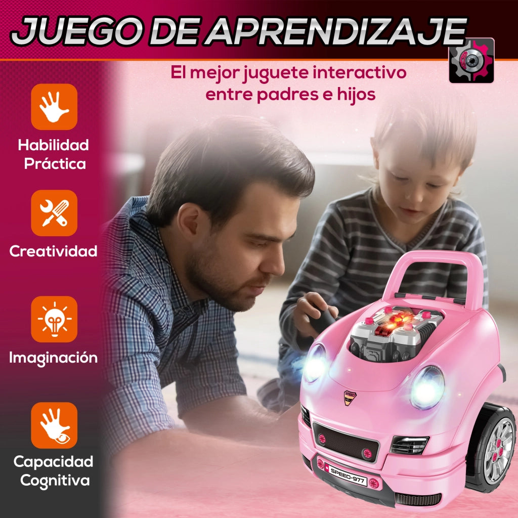 Set Gioco Motore Bambini con Volante e Attrezzi 61 Pezzi ¨C Xylo ¨C Rosa 40x39x47cm
