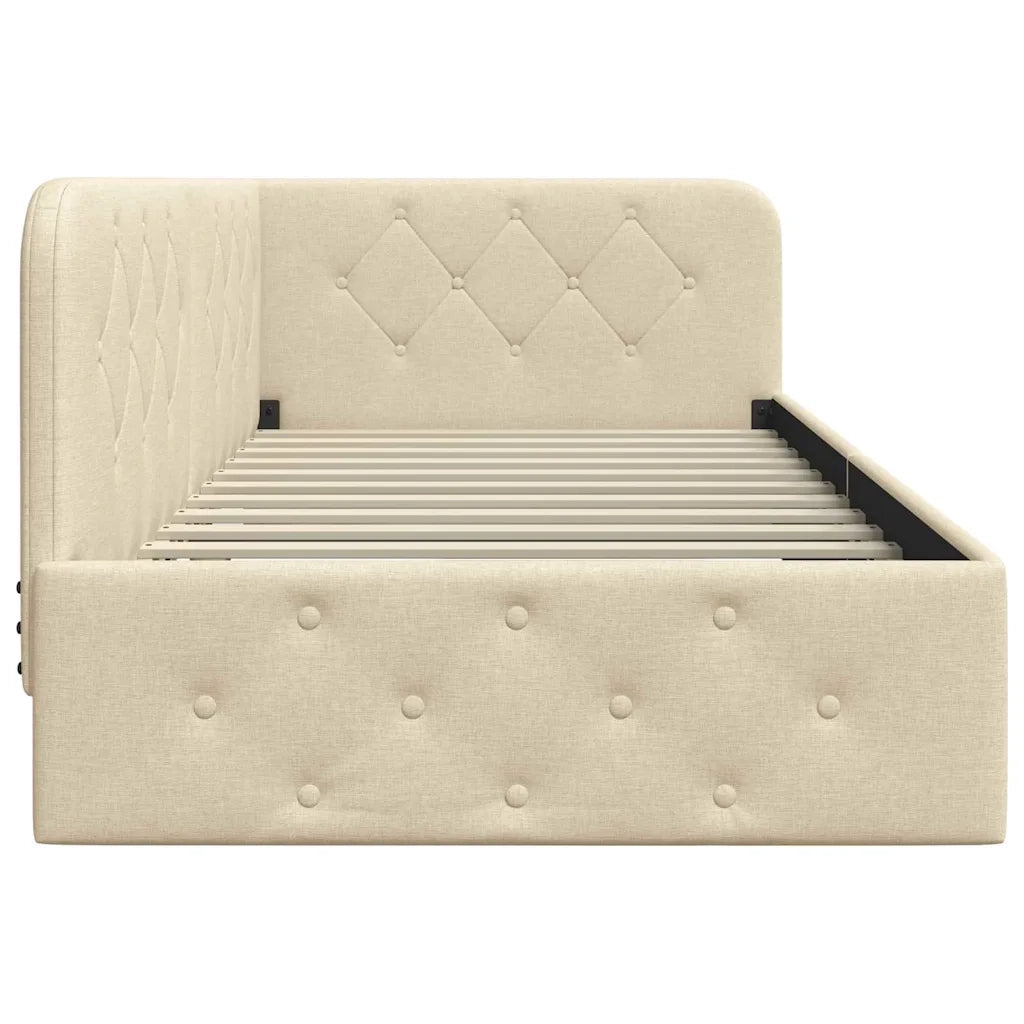 Cornice del letto ad angolo Crema 90 x 200 cm Tessuto