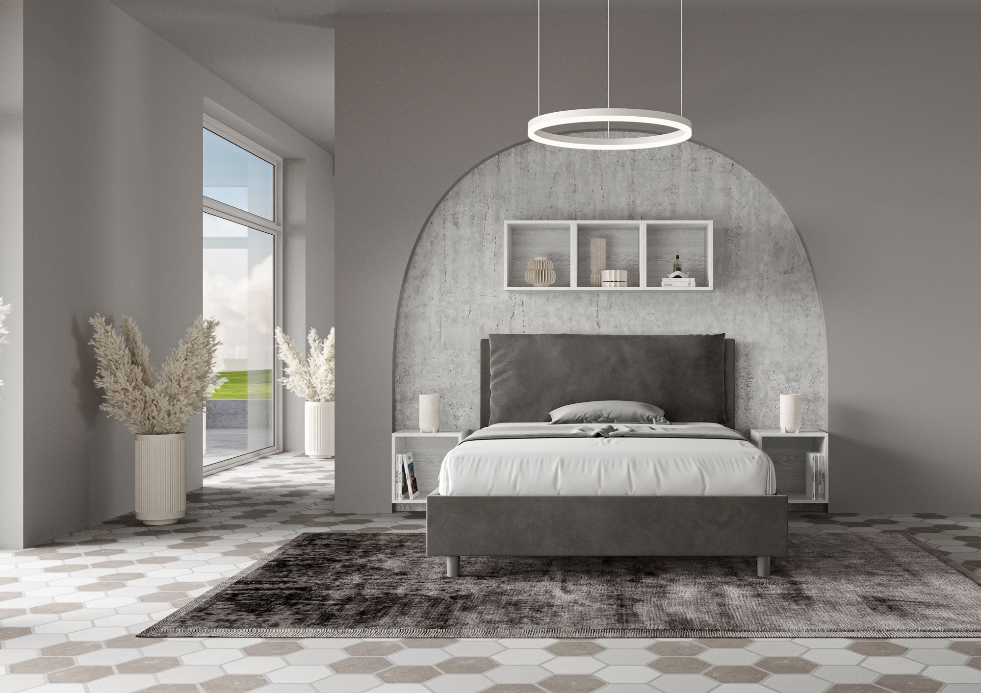 Letto Matrimoniale Francese 140x210 cm Senza Rete Imbottito in Microfibra Antea Large Grigio