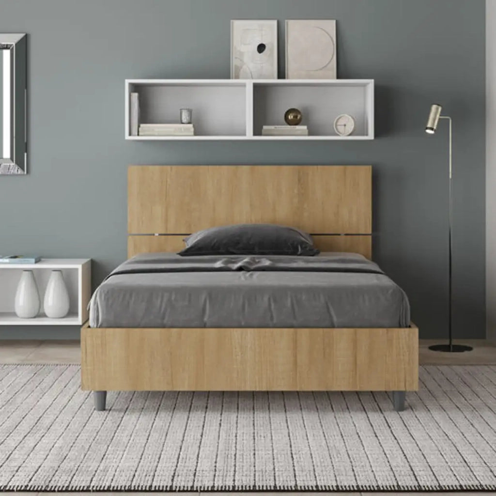Letto una piazza e mezza contenitore 120x200 testata dritta quercia Demas