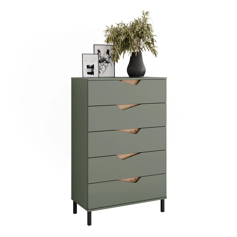 Vicco Cassettiera per camera da letto Verde/Artigianale 76 x 120 cm con 5 cassetti