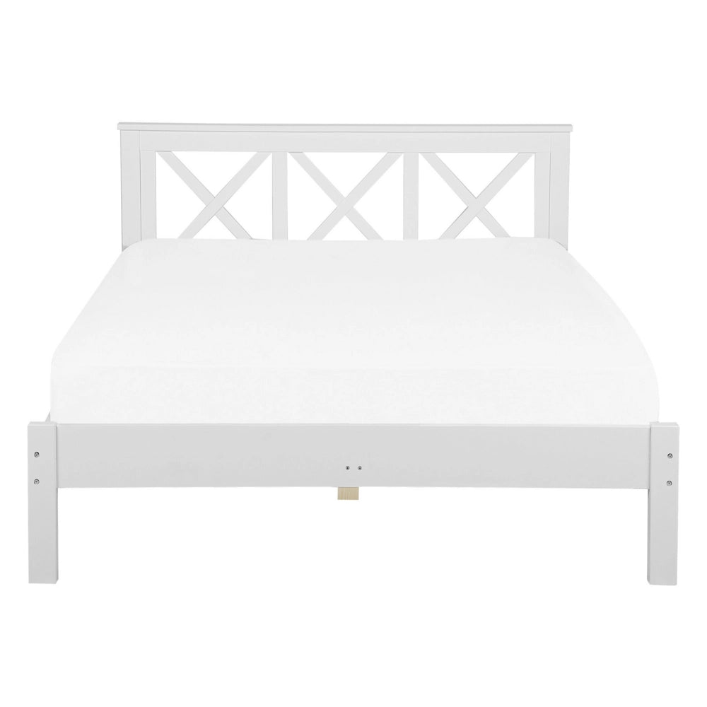 Letto in Legno Bianco con Rete a Doghe Design Elegante 140 x 200 cm