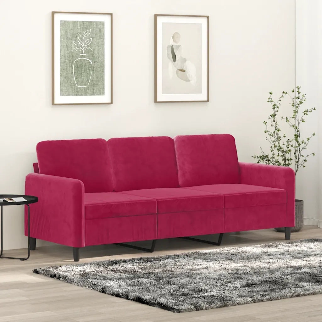 Divano a 3 Posti Rosso Vino 180 cm in Velluto 359456