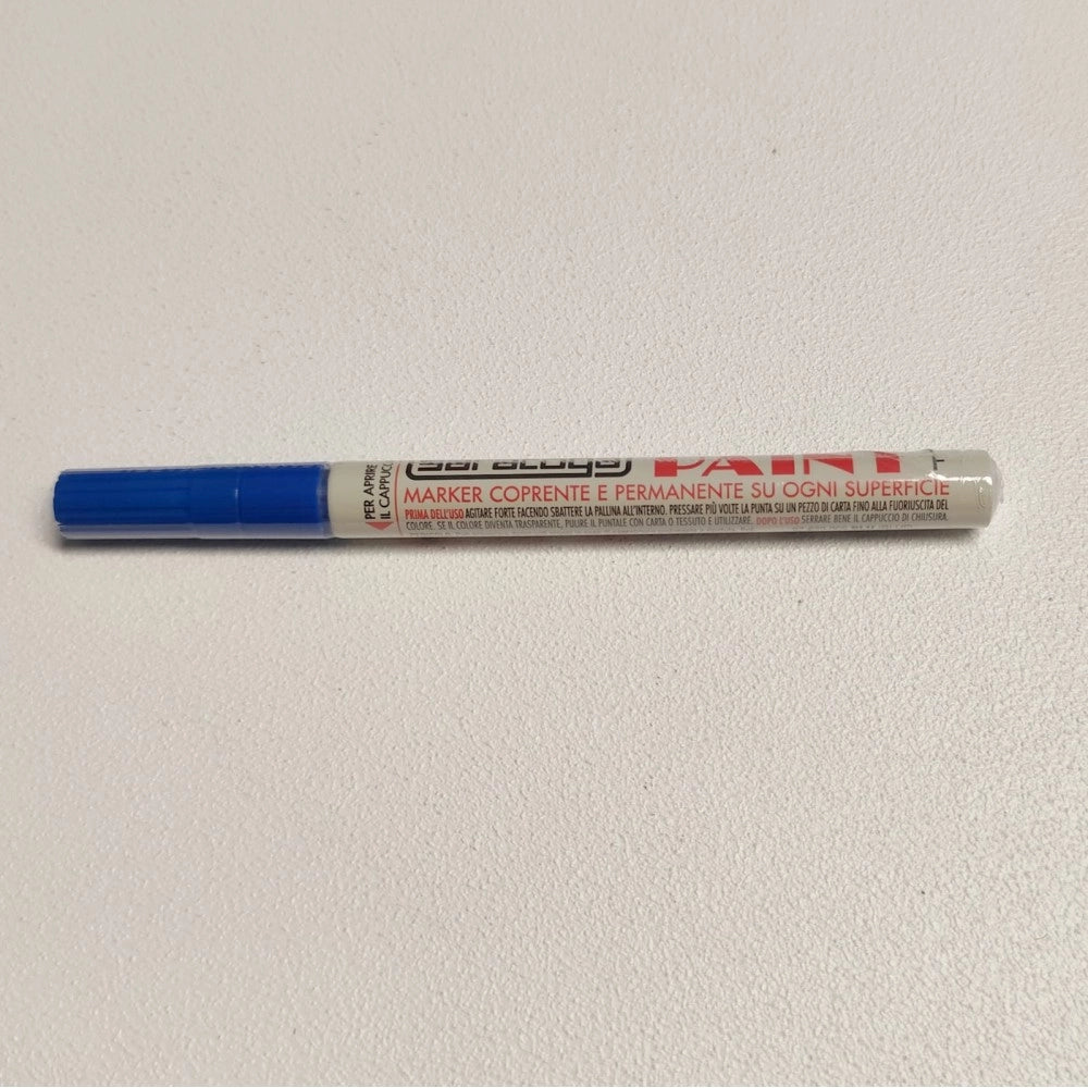 Paint pennarello colore blu punta fine indelebile coprente permanente su ogni superficie