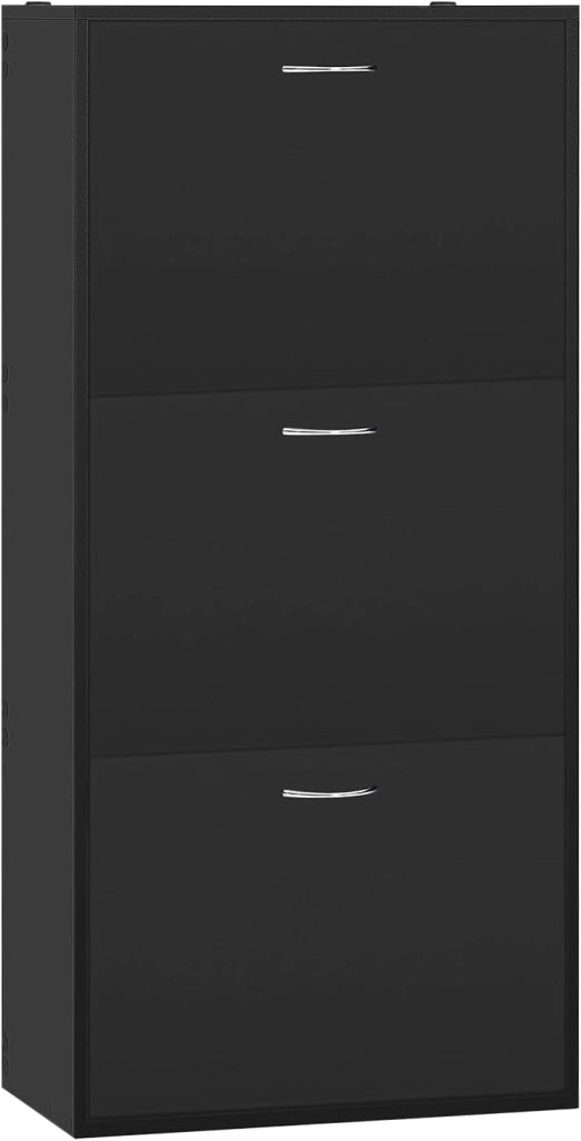 Scarpiera con 3 Cassetti a Ribalta, Portascarpe Stretto con Ripiani Regolabili, Capienza 14-18 Paia, 58x23x118 cm, Nero, per Corridoio e Soggiorno