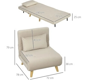 Poltrona letto 2 in 1 con schienale regolabile 6 posizioni in velluto beige
