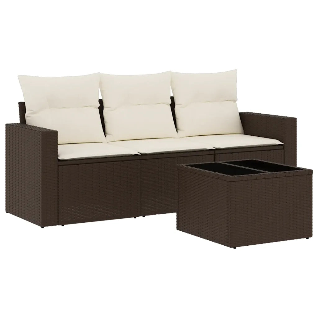 Set Divano da Giardino 4 pz con Cuscini Marrone in Polyrattan 3218663