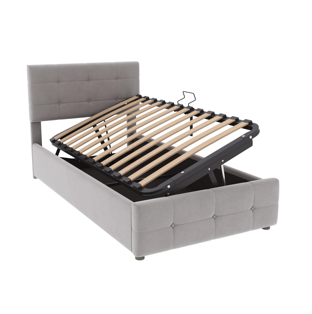 Letto imbottito per bambini 90x200 cm con contenitore idraulico; testiera regolabile; velluto grigio