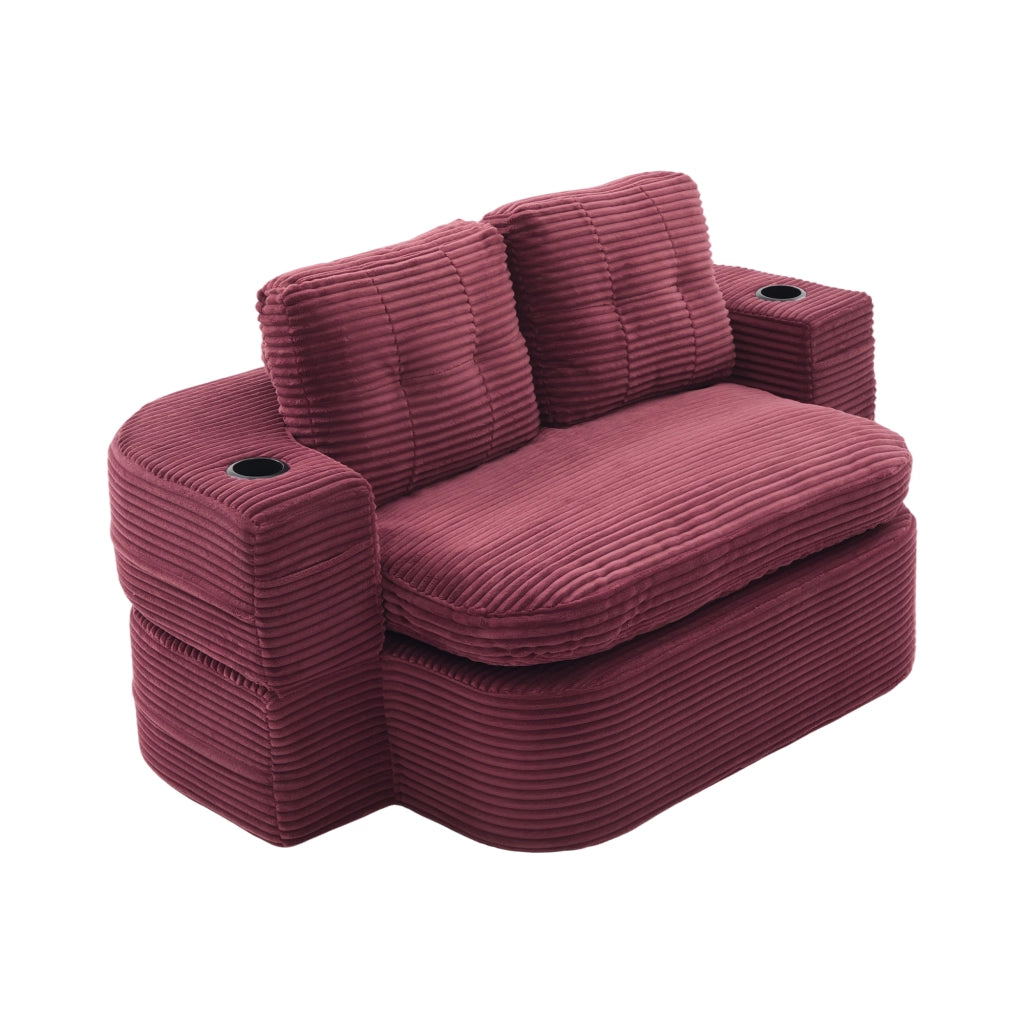 Poltrona letto 2 in 1 - con funzione relax e doppi portabicchieri - in corda - rosso vino