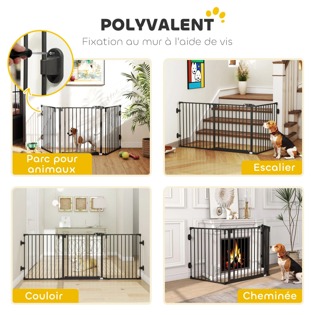 Barriera di sicurezza per cani pieghevole con porta ¨C zephmum ¨C nero 202.5x76 cm