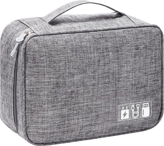 Organizzatore di Cavi Portatile - con Spazio per Adattatori, Powerbanks e Accessori Tecnologici - Grigio