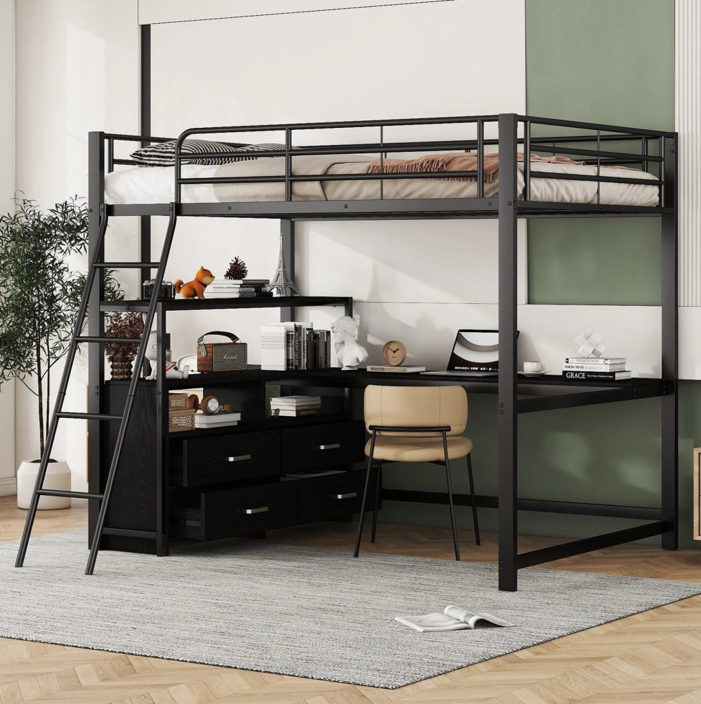 Letto a soppalco 140x200 cm con scrivania a L e cassetti
