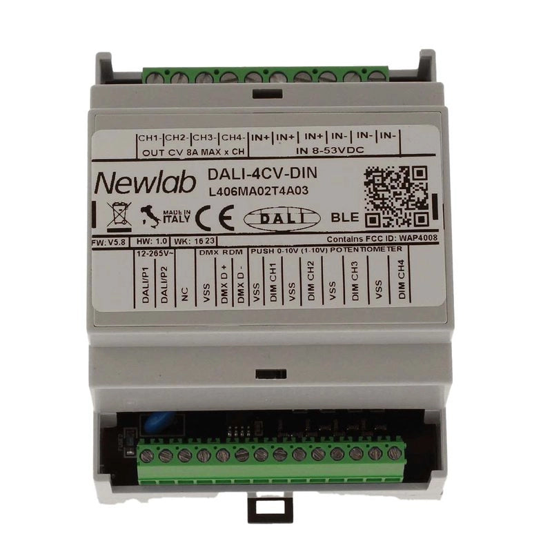NEWLAB DALI-4CV-DIN Led Dimmer 4 Canali in Tensione 12V 24V 48V Ingresso DALI Uscita 4 PWM Da Guida DIN