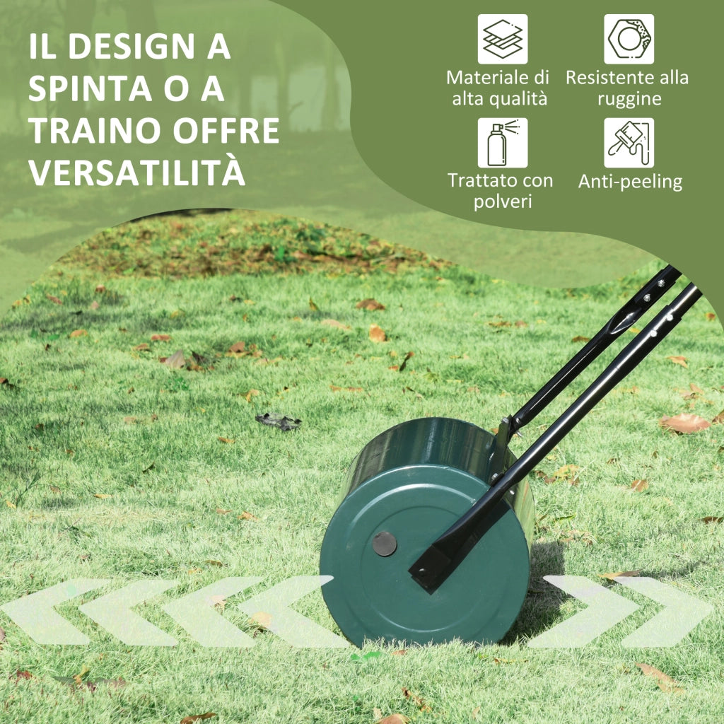 Rullo per Prato da 30L di Capacit¨¤ con Lama Raschiante, in Metallo, 102x50x30 cm, Verde Scuro