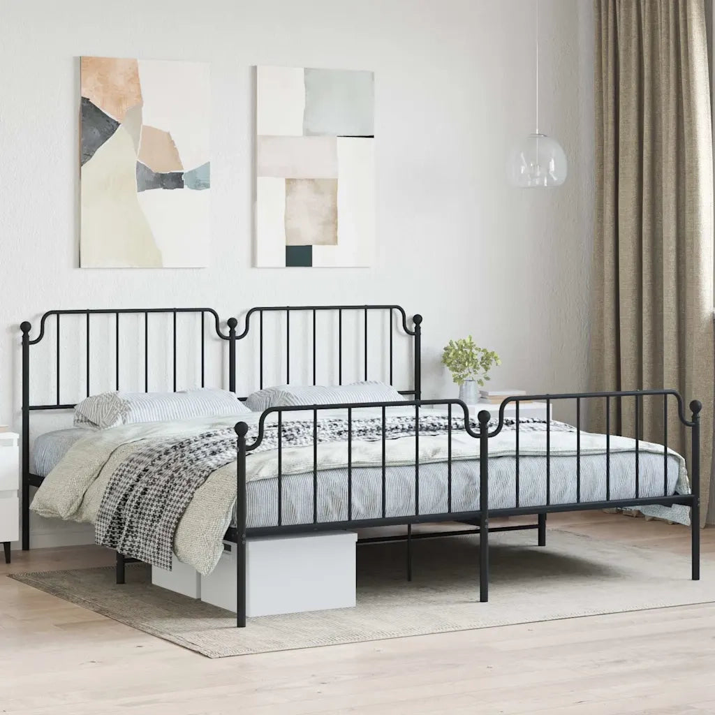 Giroletto con Testiera e Pediera Metallo Nero 193x203 cm 373911