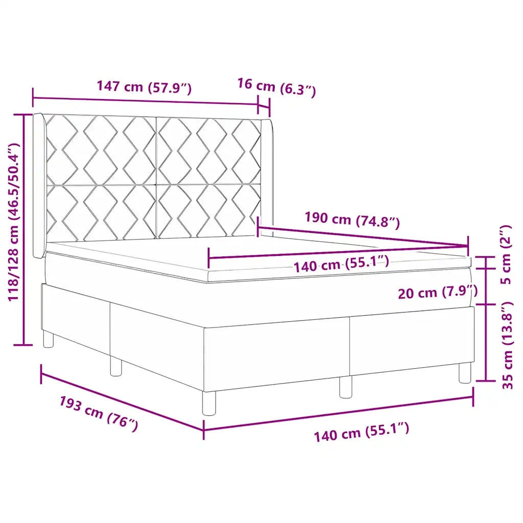 Letto a molle con materasso Grigio chiaro 140 x 190 cm Tessuto 3341889