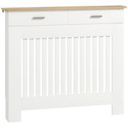 Copritermosifone a Doghe Antiribaltamento 112x19x97 cm con Vano Contenitore in Legno Bianco