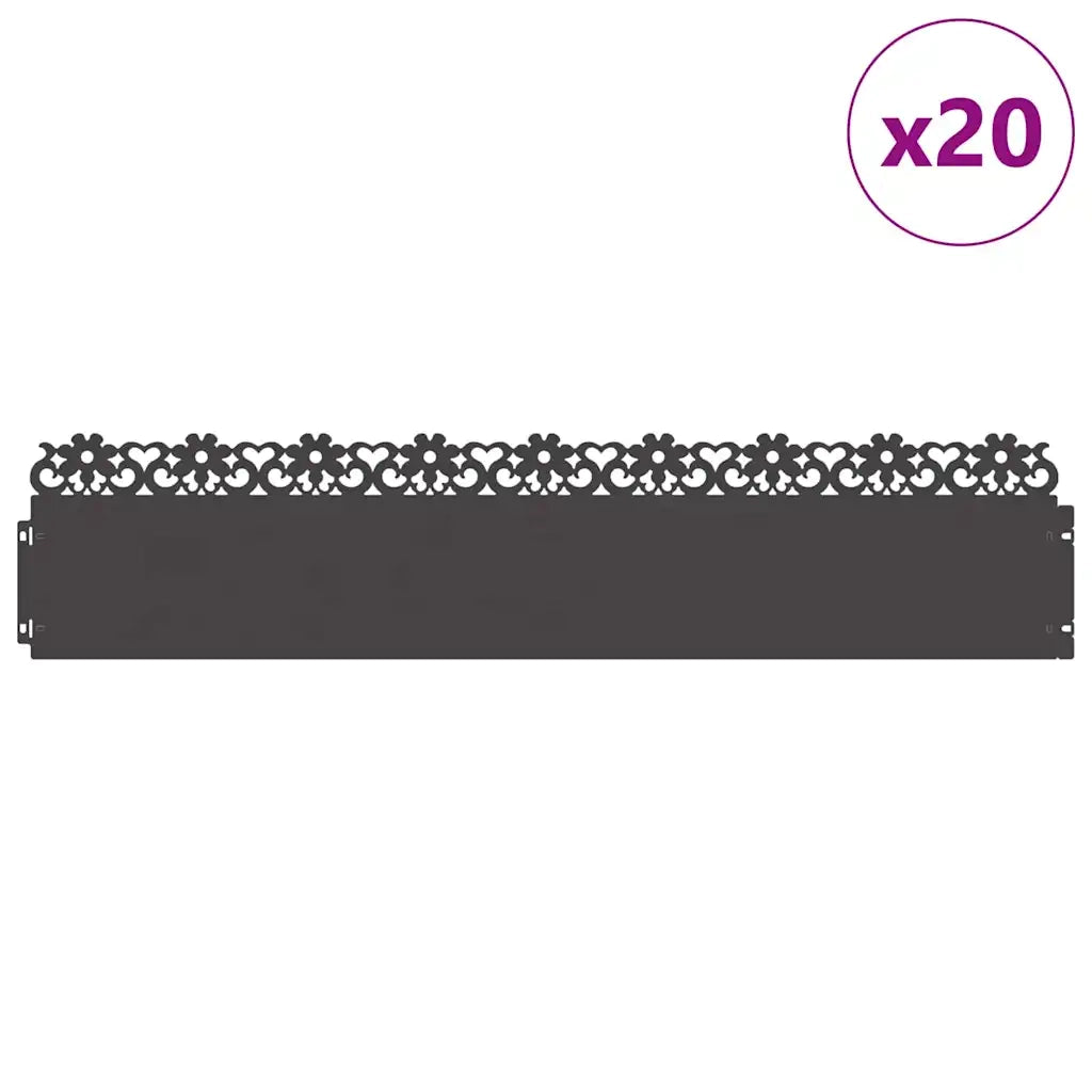 Bordure per prato 20 pz Nero 103 x 0,05 x 22 cm Acciaio CFW9365704