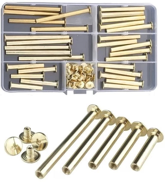 Kit di viti assortito per libri - Viti M5 x 35/40/45/50/60/70 mm - Acciaio inossidabile duraturo - Facile da installare - Con scatola di conservazione - Riciclabile