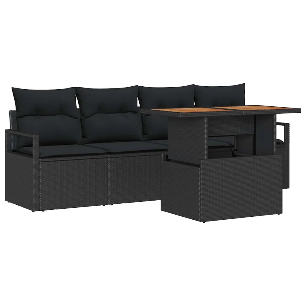 Set Divano da Giardino con archiviazione 5 pcs Nero Poly Rattan