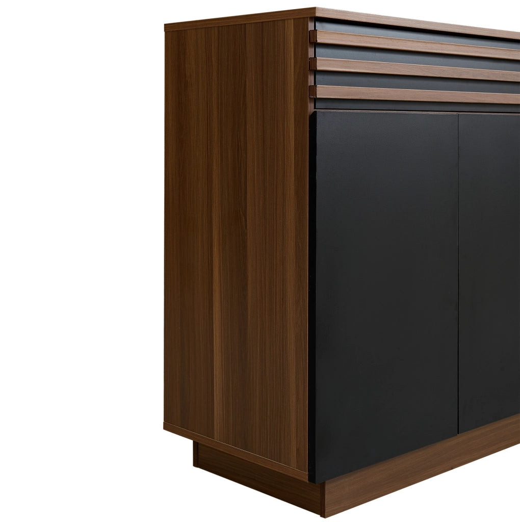 Credenza ULEVR 150x40x85 cm con 4 ante e 2 cassetti, mobile contenitore in MDF nero e marrone