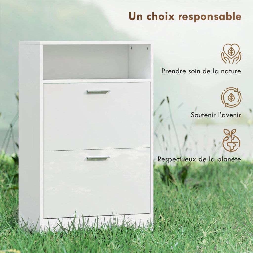 Scarpiera salvaspazio 8 paia ¨C Xylo ¨C 2 ante ribaltabili, ripiani regolabili, bianco