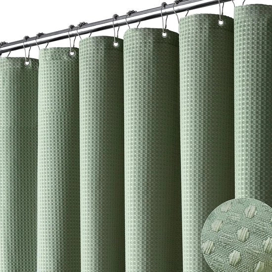 Douchegordijn Anti Schimmel con struttura a wafel - Inclusi anelli – Impermeabile - 180x200 cm - con 12 ganci in plastica - Verde