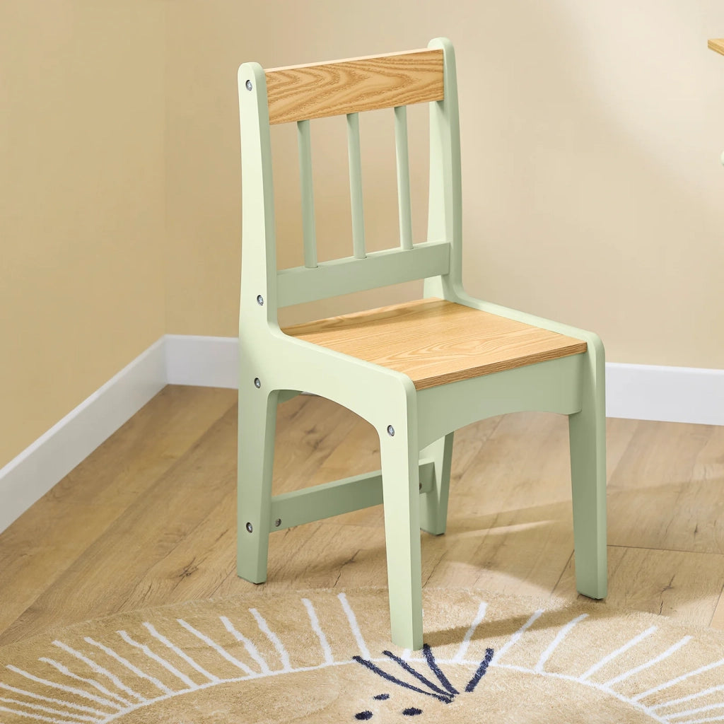 SoBuy Tavolino Bambini con 1 Sedia, Set Tavolo e Sedie per Bambini Multiattività con 2 Ripiani, Tavolo Disegno e Gioco, Sedia Scrivania Cameretta Verde 80x50x66cm KMB60-GR
