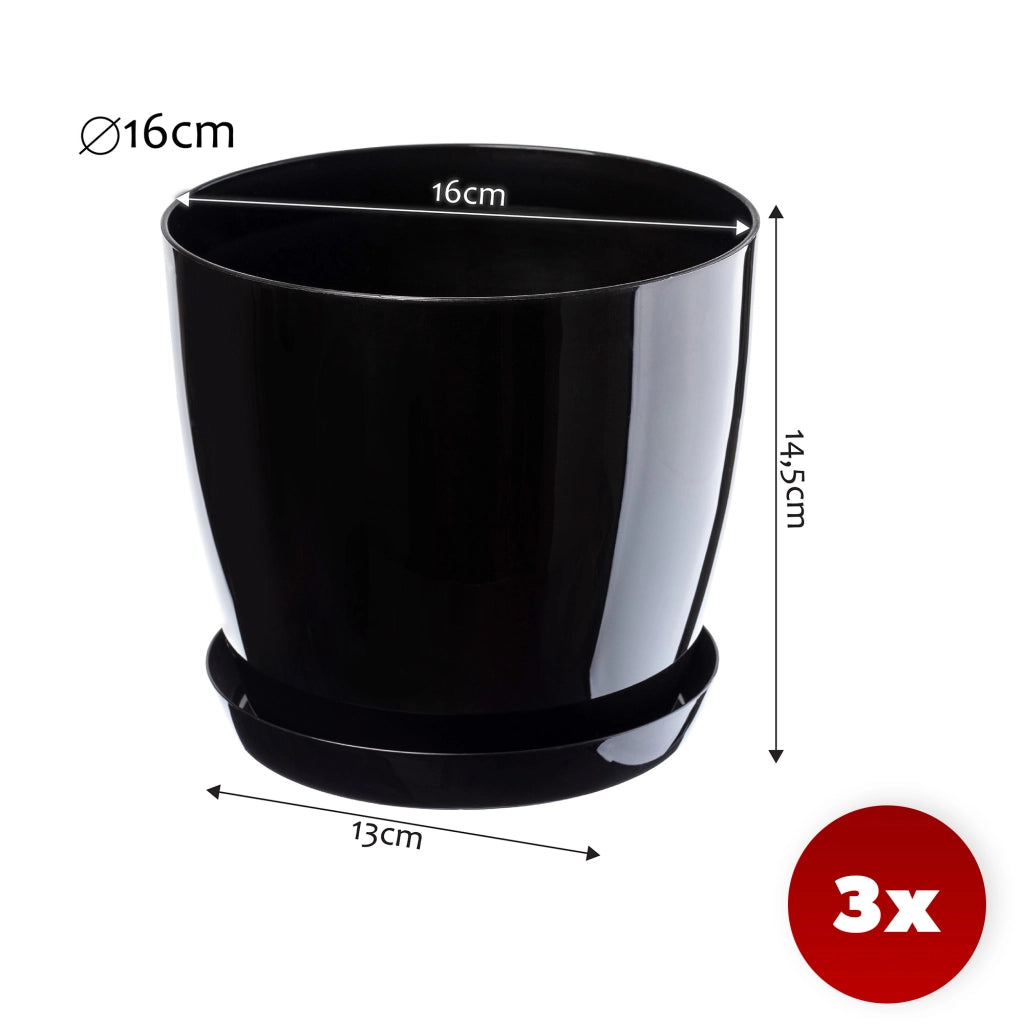 Vaso da fiori KADAX, fioriera, coperchio, 16 cm, supporto per fiori, plastica nera, 3 pezzi.