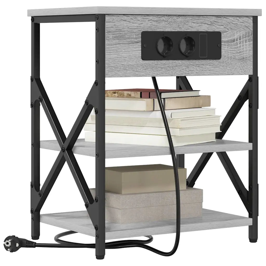 vidaXL Comò con stazione di ricarica 2 pcs Grigio sonoma