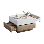 TAVOLINO Rotante 60x60x38 cm Bianco e Noce con 2 cassetti