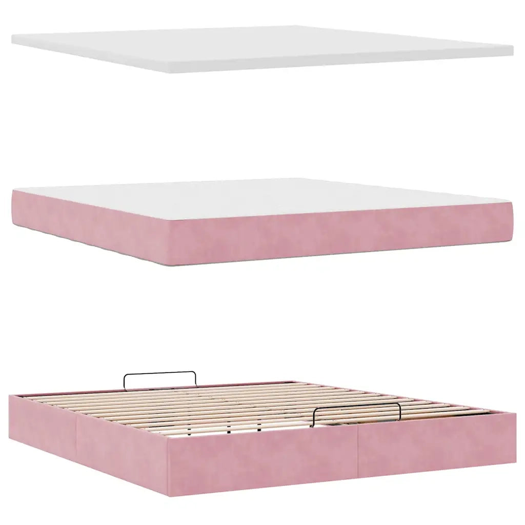Struttura Letto Pouf con Materasso Rosa 180x200 cm in Velluto 3311206