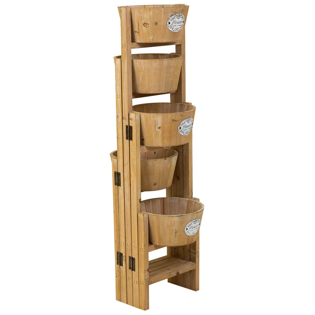 Supporto con 5 cesti in legno marrone 124x20x90,5h