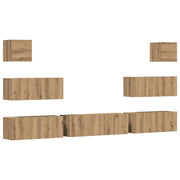 Set Mobile TV 7 pz | Armadietto TV | Mobile Porta TV Montato a Parete Rovere in Legno Multistrato