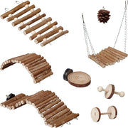 Set di gioco per uccelli - 8 pezzi - per parrocchetti e canarini - in legno - gioco a pendolo e girello