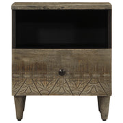 Comodino | Armadio da Notte | Mobiletto da notte Grigio Chiaro 40x33x46 cm in Legno Massello di Mango