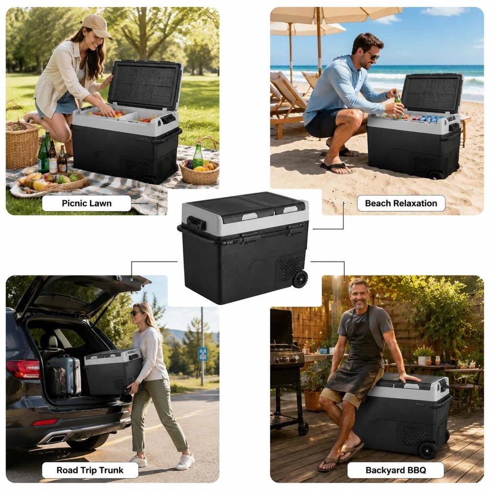 Portable Car Refrigerator, 12-volt Car Refrigerator, 58 L / 61.5 QT Portable Dual-zone Freezer, -20 °C To 20 °C Adjustable Temperature, Compressor Cooler For Home, Outdoor, Camping