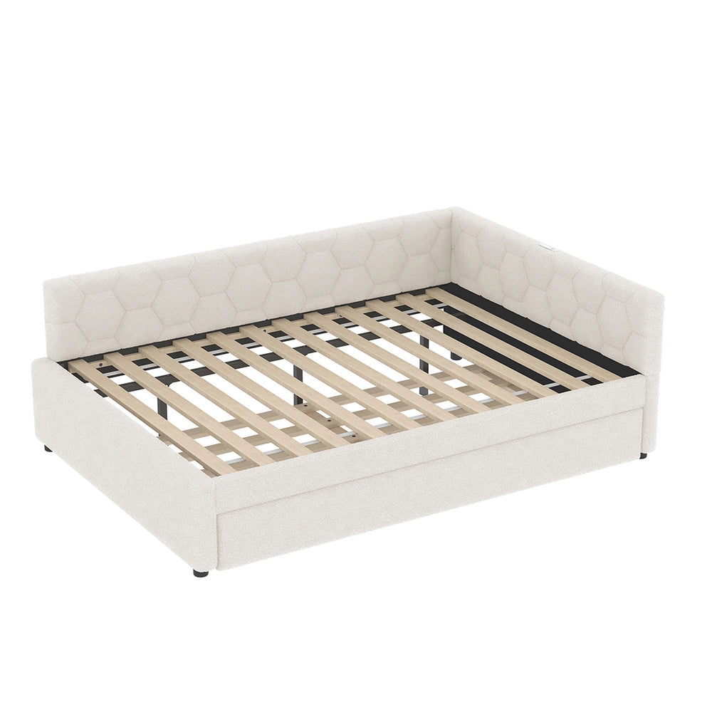 Letto giorno 140x200cm - Xylo - bianco, LED, USB-C, tessuto pile