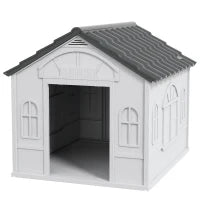 Casetta per Cani in PP Impermeabile con Tetto Inclinato e Porta di Ingresso, 65x75.7x63 cm, Grigio