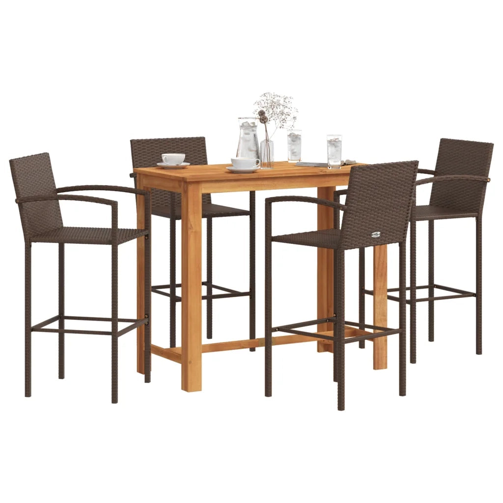 Set Bar Giardino 5pz | Set Salotto da Giardino Marrone Legno Massello Acacia e Polyrattan