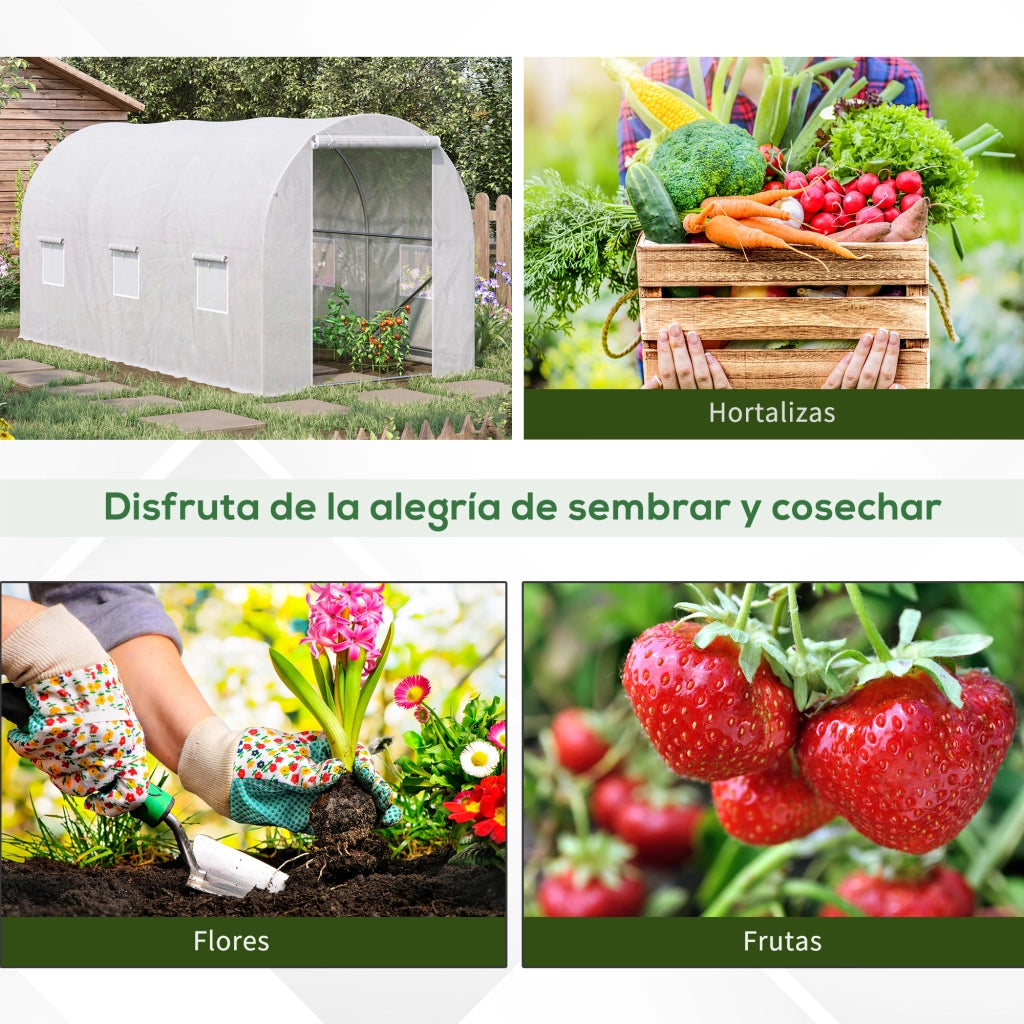 Tunnel Serra Giardino ¨C zephmum ¨C 3.5x2x2 m Bianco con 6 Finestre e Porta a Zip
