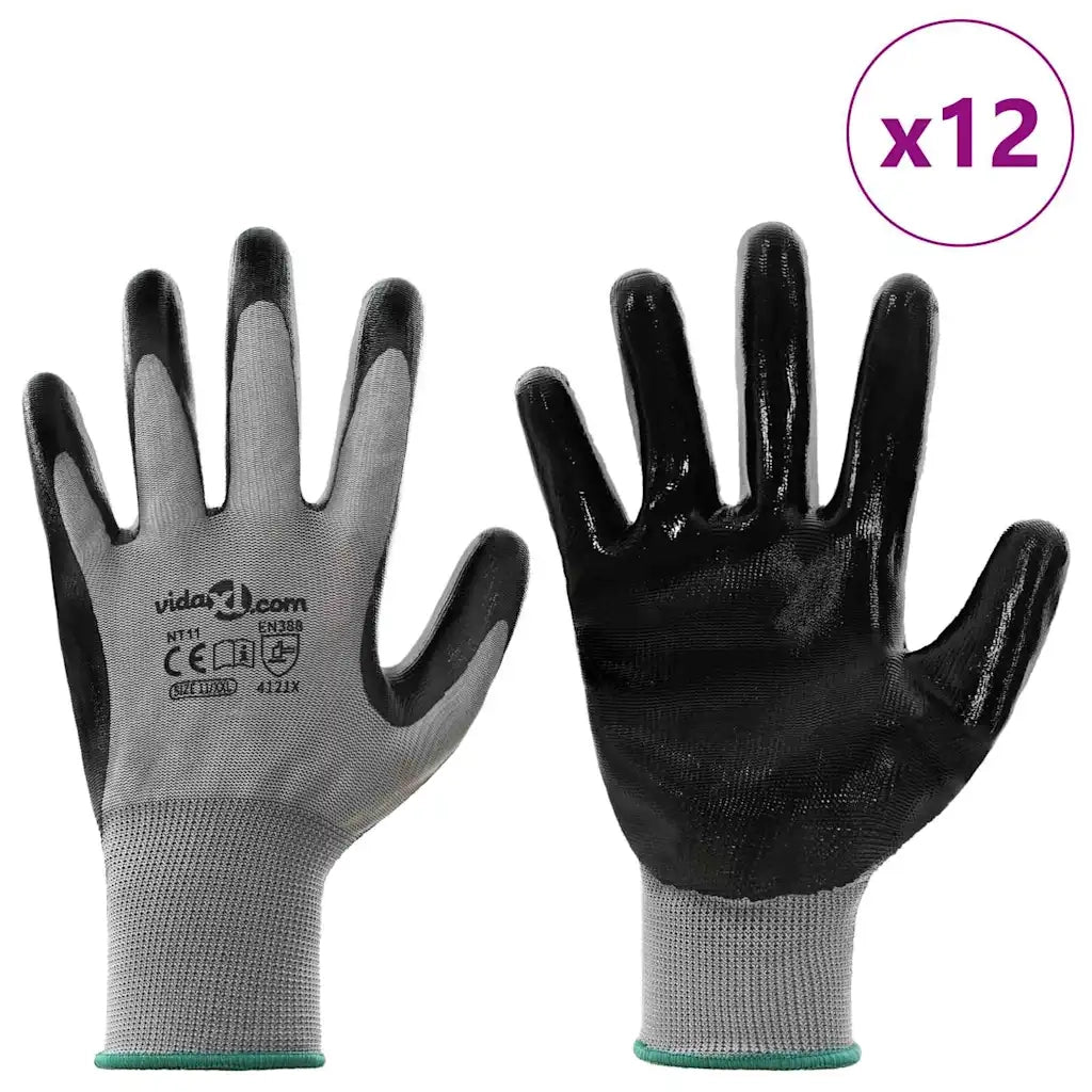 Guanti da Lavoro 12 pz Grigio e Nero 11 / XXL Poliestere CFW4356460