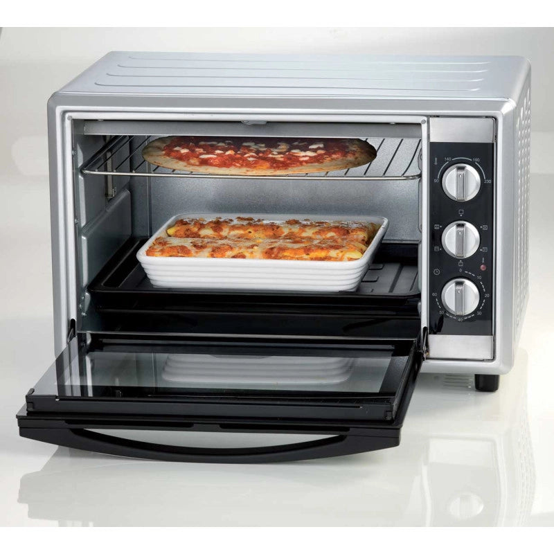 Forno elettrico ventilato con girarrosto 45L - Doppio vetro - Max 230° - 1800W - Acciaio Inox