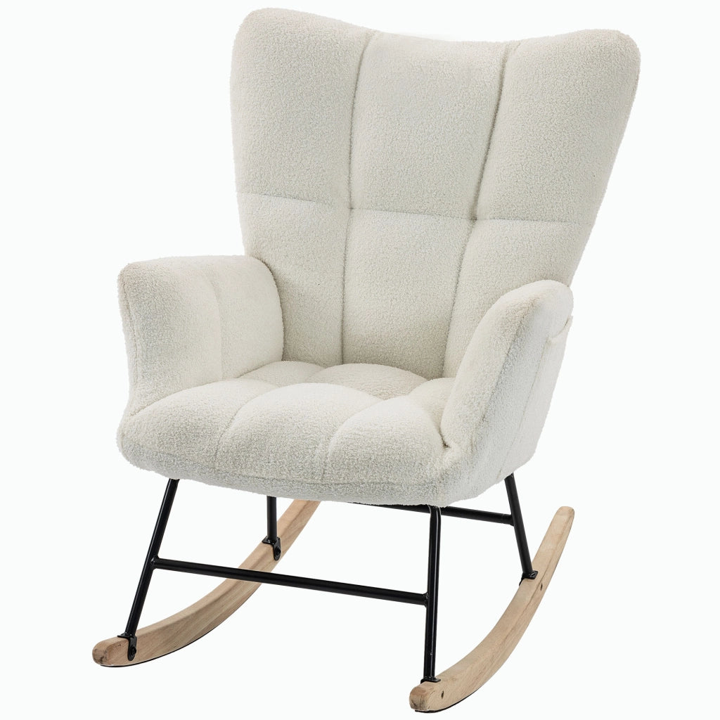 Fauteuil à Bascule, Assise Rembourrée, Poches Latérales, Crème