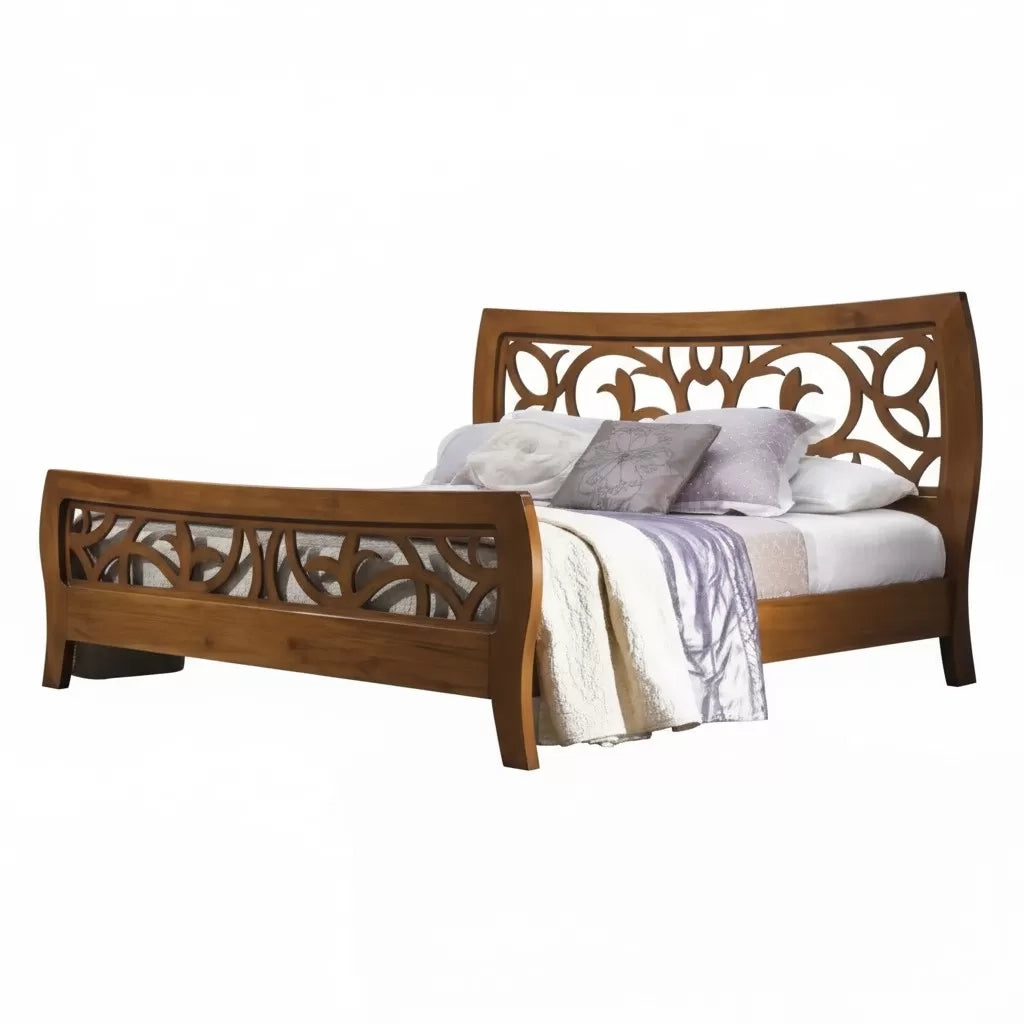 Letto classico traforato legno tinta noce bassano 184x208x115 - Mobili 2G