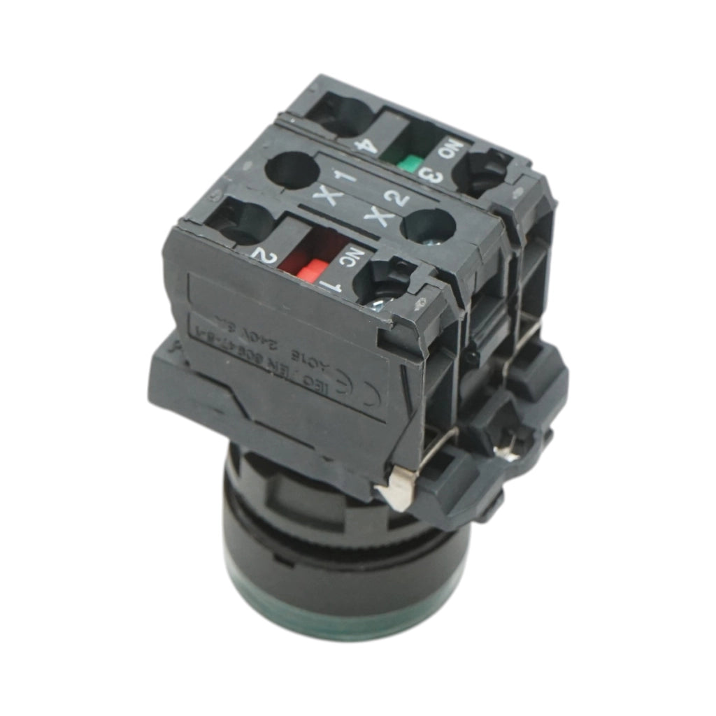 Pulsante con ritorno e segnalazione LED verde 1NO+1NC, 24V/10A, TB5 Breckner Germany